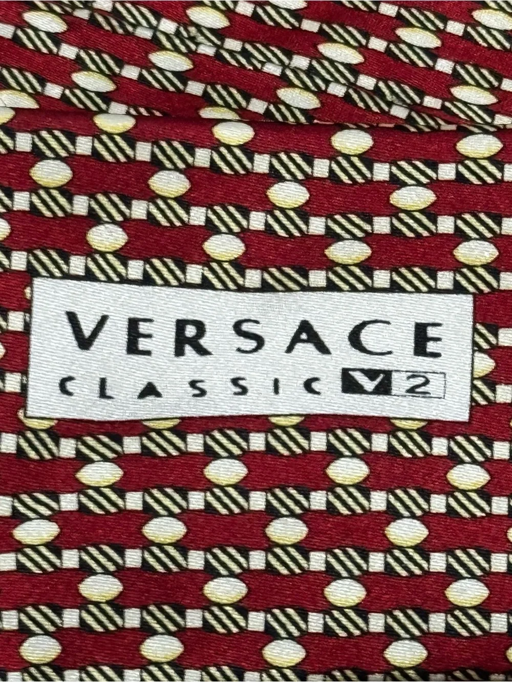 Versace Classic V2 Men’s 100% Silk Necktie Red Geometric Pattern Italy Designer